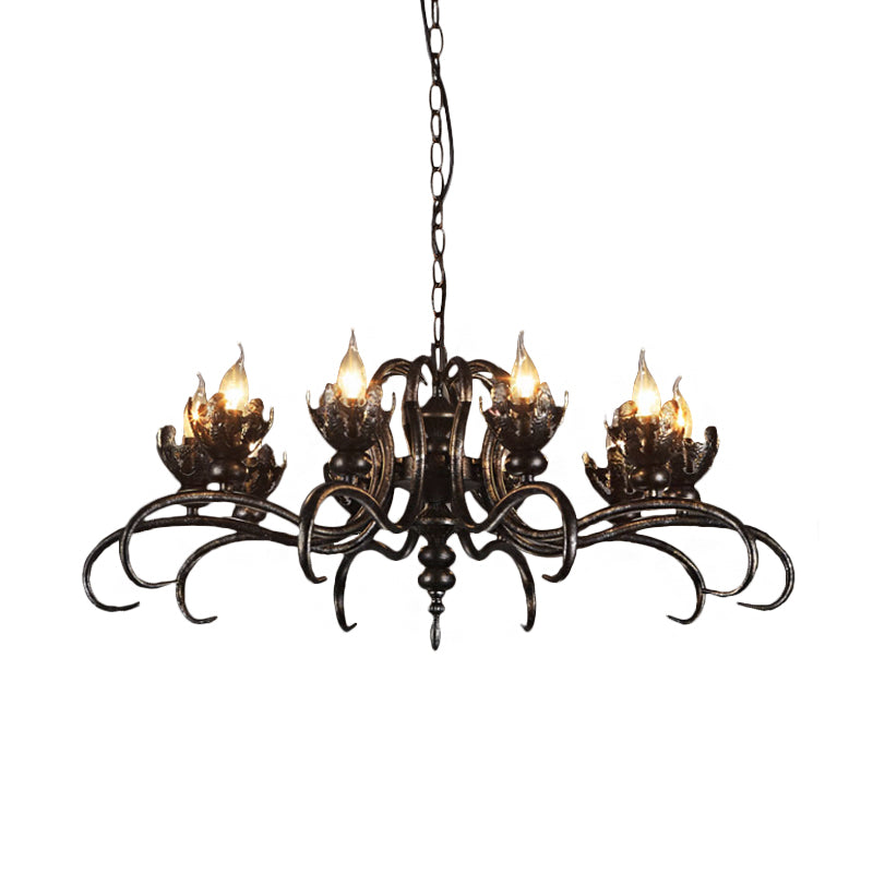 Antique Stylish Candle Chandelier with Twist Arm Metallic Pendant Light in Rust for Farmhouse Clearhalo 'Cast Iron' 'Ceiling Lights' 'Chandeliers' 'Industrial Chandeliers' 'Industrial' 'Metal' 'Middle Century Chandeliers' 'Rustic Chandeliers' 'Tiffany' Lighting' 1797134