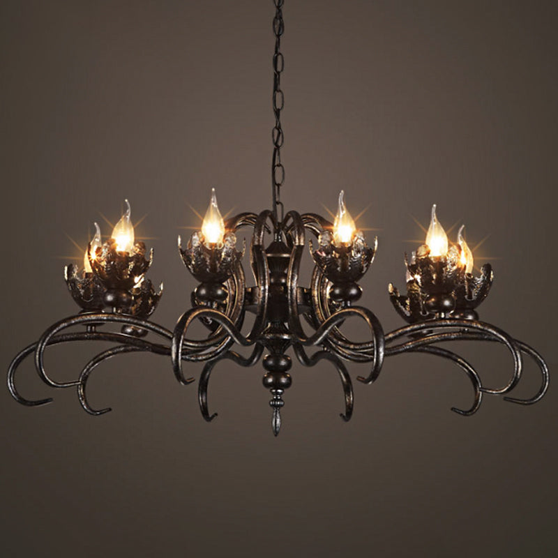 Antique Stylish Candle Chandelier with Twist Arm Metallic Pendant Light in Rust for Farmhouse Clearhalo 'Cast Iron' 'Ceiling Lights' 'Chandeliers' 'Industrial Chandeliers' 'Industrial' 'Metal' 'Middle Century Chandeliers' 'Rustic Chandeliers' 'Tiffany' Lighting' 1797135