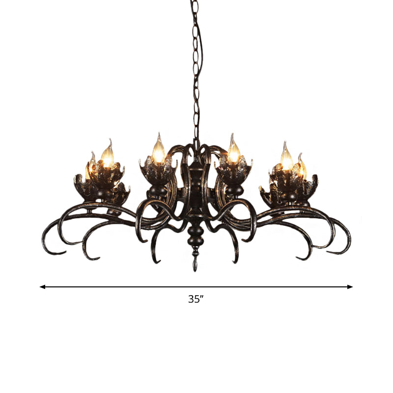Antique Stylish Candle Chandelier with Twist Arm Metallic Pendant Light in Rust for Farmhouse Clearhalo 'Cast Iron' 'Ceiling Lights' 'Chandeliers' 'Industrial Chandeliers' 'Industrial' 'Metal' 'Middle Century Chandeliers' 'Rustic Chandeliers' 'Tiffany' Lighting' 1797136