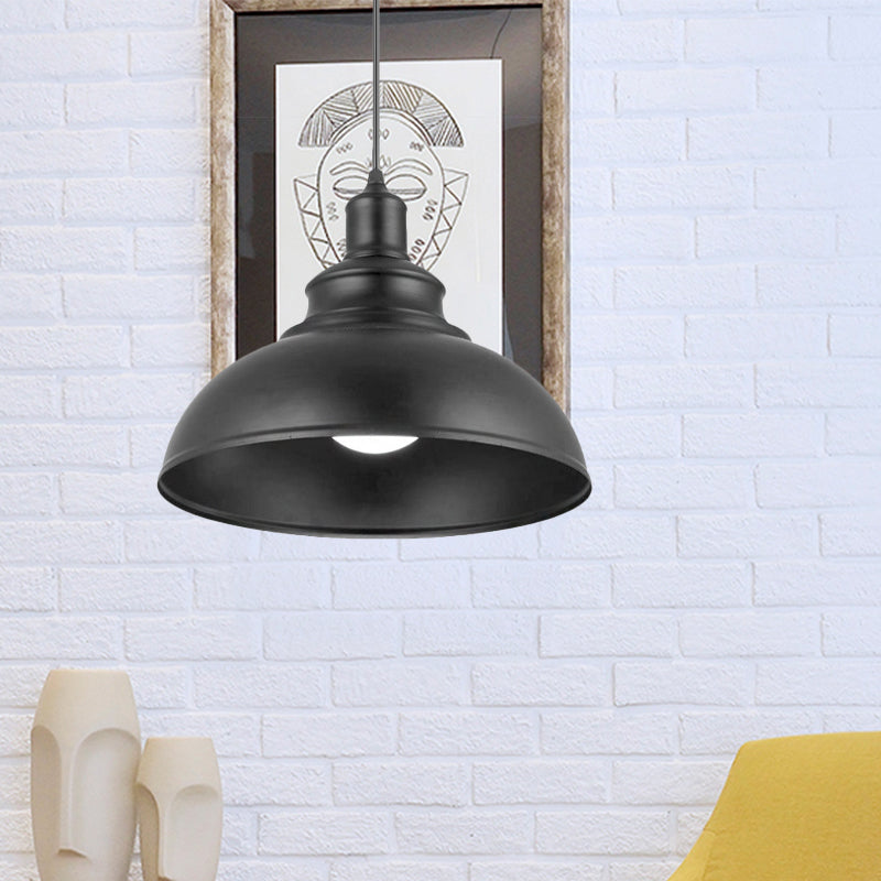Metallic Black Hanging Light Dome 1 Light Vintage Style Pendant Lamp with Plug-In Cord in Black Black Clearhalo 'Art Deco Pendants' 'Black' 'Cast Iron' 'Ceiling Lights' 'Ceramic' 'Crystal' 'Industrial Pendants' 'Industrial' 'Metal' 'Middle Century Pendants' 'Pendant Lights' 'Pendants' 'Rustic Pendants' 'Tiffany' Lighting' 1797142