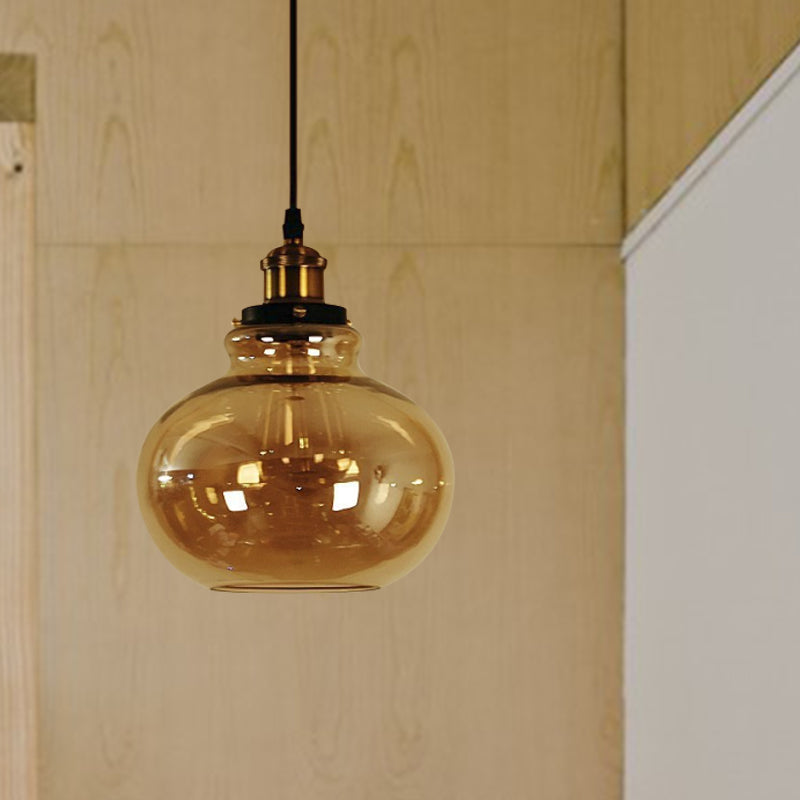 1 Light Globe Pendant Ceiling Light Farmhouse Brass Amber Glass Hanging Lamp for Indoor Clearhalo 'Ceiling Lights' 'Glass shade' 'Glass' 'Industrial Pendants' 'Industrial' 'Island Lights' 'Middle Century Pendants' 'Pendant Lights' 'Pendants' 'Tiffany' Lighting' 1797158