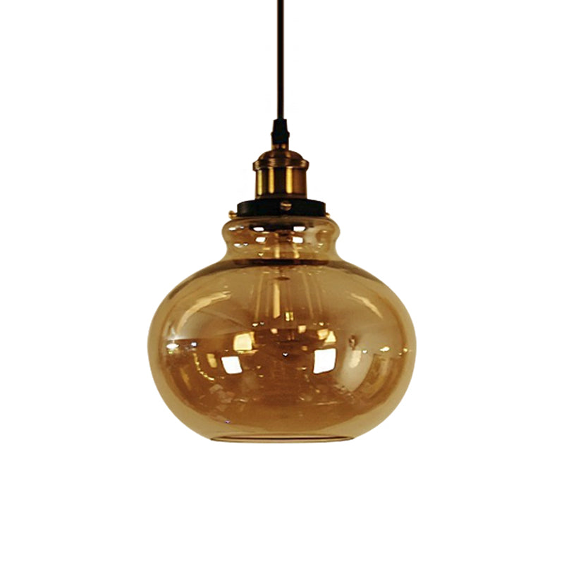 1 Light Globe Pendant Ceiling Light Farmhouse Brass Amber Glass Hanging Lamp for Indoor Clearhalo 'Ceiling Lights' 'Glass shade' 'Glass' 'Industrial Pendants' 'Industrial' 'Island Lights' 'Middle Century Pendants' 'Pendant Lights' 'Pendants' 'Tiffany' Lighting' 1797159
