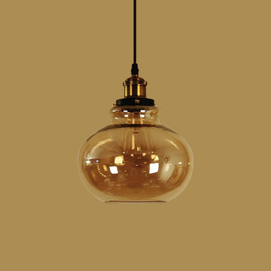 1 Light Globe Pendant Ceiling Light Farmhouse Brass Amber Glass Hanging Lamp for Indoor Clearhalo 'Ceiling Lights' 'Glass shade' 'Glass' 'Industrial Pendants' 'Industrial' 'Island Lights' 'Middle Century Pendants' 'Pendant Lights' 'Pendants' 'Tiffany' Lighting' 1797160