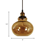 1 Light Globe Pendant Ceiling Light Farmhouse Brass Amber Glass Hanging Lamp for Indoor Clearhalo 'Ceiling Lights' 'Glass shade' 'Glass' 'Industrial Pendants' 'Industrial' 'Island Lights' 'Middle Century Pendants' 'Pendant Lights' 'Pendants' 'Tiffany' Lighting' 1797161