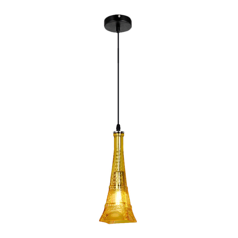 1 Head Tower Pendant Light Fixture Vintage Purple/Yellow Glass Mini Hanging Lamp for Restaurant Clearhalo 'Ceiling Lights' 'Close To Ceiling Lights' 'Glass shade' 'Glass' 'Industrial Pendants' 'Industrial' 'Middle Century Pendants' 'Pendant Lights' 'Pendants' 'Tiffany' Lighting' 1797170