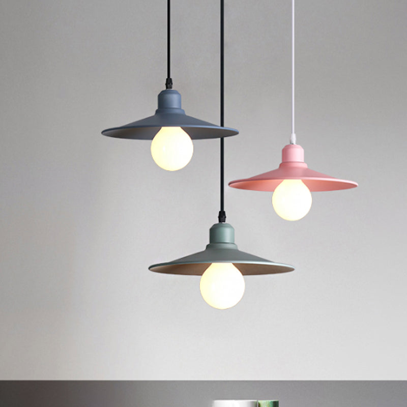 Shallow Cone Factory Hanging Lamp Metal Single Light Nordic Stylish Pendant Light Pink Clearhalo 'Art Deco Pendants' 'Cast Iron' 'Ceiling Lights' 'Ceramic' 'Crystal' 'Industrial Pendants' 'Industrial' 'Metal' 'Middle Century Pendants' 'Pendant Lights' 'Pendants' 'Tiffany' Lighting' 1797189