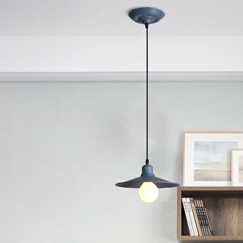 Shallow Cone Factory Hanging Lamp Metal Single Light Nordic Stylish Pendant Light Dark Blue Clearhalo 'Art Deco Pendants' 'Cast Iron' 'Ceiling Lights' 'Ceramic' 'Crystal' 'Industrial Pendants' 'Industrial' 'Metal' 'Middle Century Pendants' 'Pendant Lights' 'Pendants' 'Tiffany' Lighting' 1797197