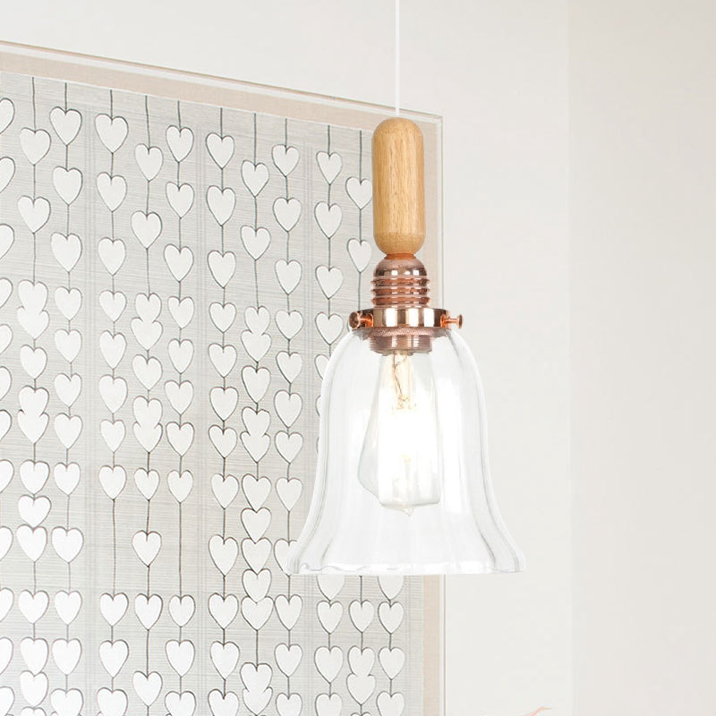 Globe/Cone/Dome Indoor Pendant Lighting Vintage Clear Glass 1 Light Copper Hanging Light Kit Clear Bell Clearhalo 'Ceiling Lights' 'Glass shade' 'Glass' 'Pendant Lights' 'Pendants' Lighting' 1797205