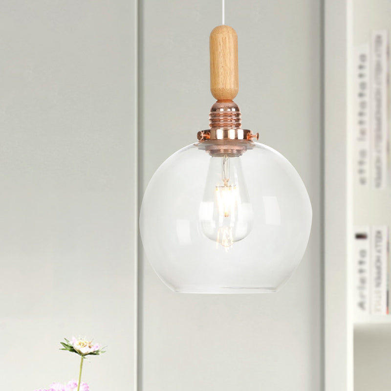 Globe/Cone/Dome Indoor Pendant Lighting Vintage Clear Glass 1 Light Copper Hanging Light Kit Clear Globe Clearhalo 'Ceiling Lights' 'Glass shade' 'Glass' 'Pendant Lights' 'Pendants' Lighting' 1797220