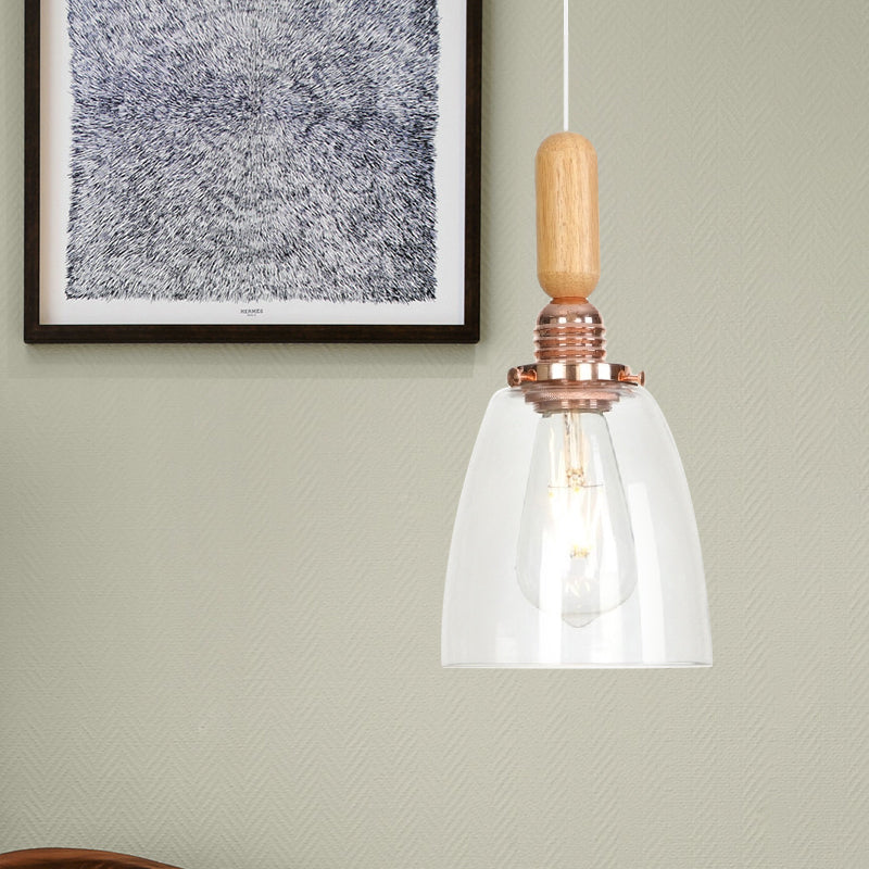 Globe/Cone/Dome Indoor Pendant Lighting Vintage Clear Glass 1 Light Copper Hanging Light Kit Clear Cylinder Clearhalo 'Ceiling Lights' 'Glass shade' 'Glass' 'Pendant Lights' 'Pendants' Lighting' 1797225
