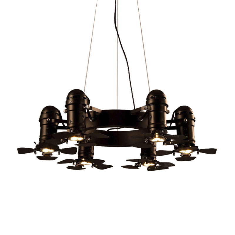 Metallic Black Finish Hanging Light Fixture Shaded 6 Lights Vintage Style Chandelier Light Fixture Clearhalo 'Cast Iron' 'Ceiling Lights' 'Chandeliers' 'Industrial Chandeliers' 'Industrial' 'Metal' 'Middle Century Chandeliers' 'Rustic Chandeliers' 'Tiffany' Lighting' 1797278