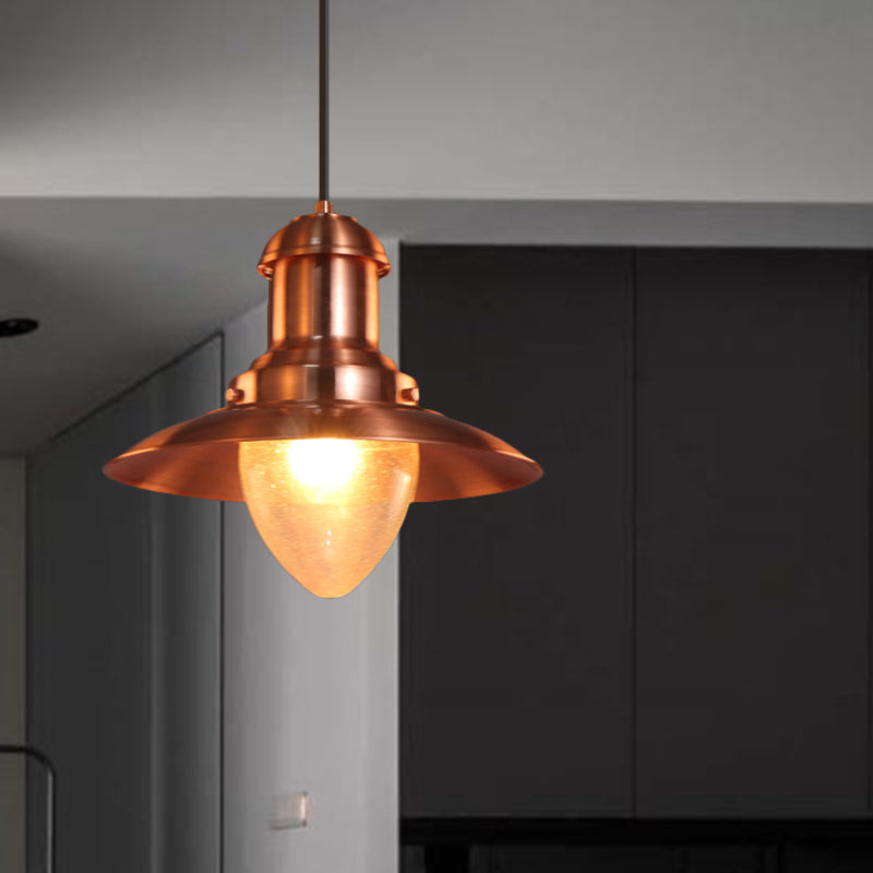 Copper/Nickel Finish Saucer Shade Pendant Lamp Industrial Style Metal and Glass 1 Light Coffee Shop Hanging Lighting Clearhalo 'Art Deco Pendants' 'Cast Iron' 'Ceiling Lights' 'Ceramic' 'Crystal' 'Industrial Pendants' 'Industrial' 'Metal' 'Middle Century Pendants' 'Pendant Lights' 'Pendants' 'Tiffany' Lighting' 1797342