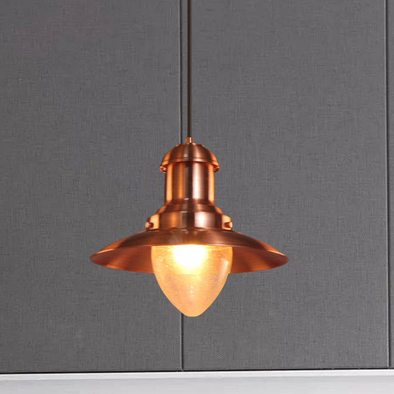 Copper/Nickel Finish Saucer Shade Pendant Lamp Industrial Style Metal and Glass 1 Light Coffee Shop Hanging Lighting Clearhalo 'Art Deco Pendants' 'Cast Iron' 'Ceiling Lights' 'Ceramic' 'Crystal' 'Industrial Pendants' 'Industrial' 'Metal' 'Middle Century Pendants' 'Pendant Lights' 'Pendants' 'Tiffany' Lighting' 1797343