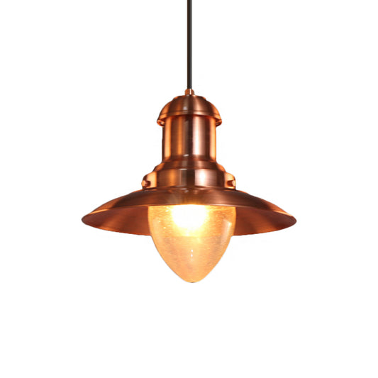 Copper/Nickel Finish Saucer Shade Pendant Lamp Industrial Style Metal and Glass 1 Light Coffee Shop Hanging Lighting Clearhalo 'Art Deco Pendants' 'Cast Iron' 'Ceiling Lights' 'Ceramic' 'Crystal' 'Industrial Pendants' 'Industrial' 'Metal' 'Middle Century Pendants' 'Pendant Lights' 'Pendants' 'Tiffany' Lighting' 1797344