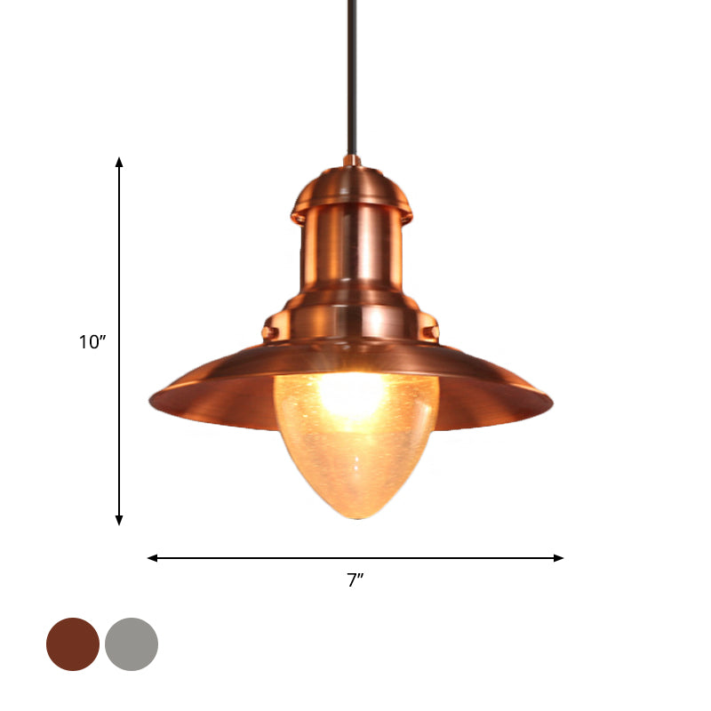 Copper/Nickel Finish Saucer Shade Pendant Lamp Industrial Style Metal and Glass 1 Light Coffee Shop Hanging Lighting Clearhalo 'Art Deco Pendants' 'Cast Iron' 'Ceiling Lights' 'Ceramic' 'Crystal' 'Industrial Pendants' 'Industrial' 'Metal' 'Middle Century Pendants' 'Pendant Lights' 'Pendants' 'Tiffany' Lighting' 1797345