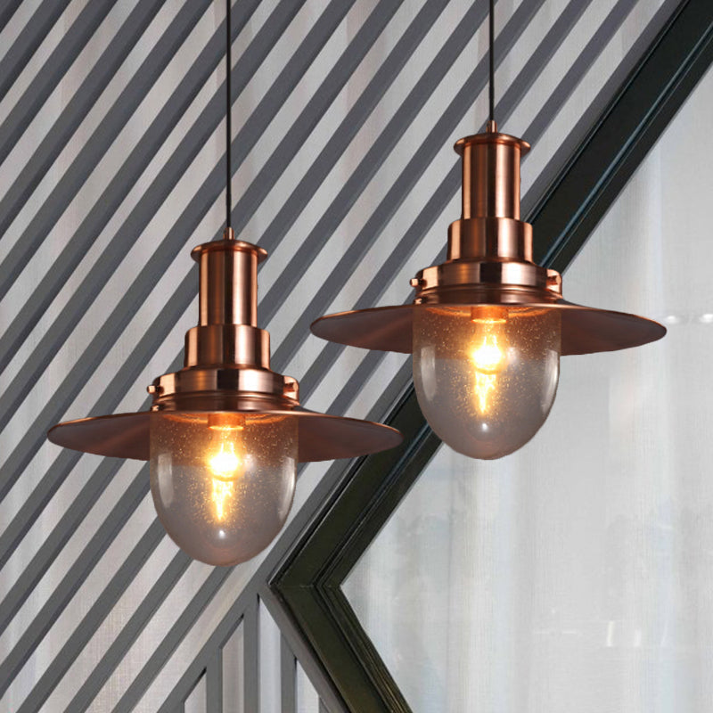 Nautical Flat Shade Hanging Lamp 1 Bulb Metallic Pendant Lighting with Glass Shade in Nickel/Copper Finish for Bar Clearhalo 'Art Deco Pendants' 'Cast Iron' 'Ceiling Lights' 'Ceramic' 'Crystal' 'Industrial Pendants' 'Industrial' 'Metal' 'Middle Century Pendants' 'Pendant Lights' 'Pendants' 'Tiffany' Lighting' 1797352