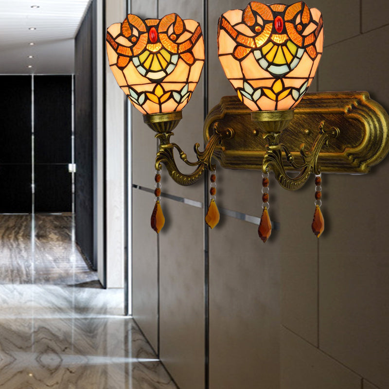 Stained Glass Victorian Designed Wall Light Bookstore 2 Lights Tiffany Wall Lamp with Agate Beige Clearhalo 'Industrial' 'Middle century wall lights' 'Tiffany wall lights' 'Tiffany' 'Wall Lamps & Sconces' 'Wall Lights' Lighting' 179737