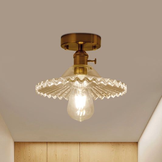One Light Ceiling Lighting Industrial Scalloped Ribbed Glass Semi Flush Mount Light in Clear/Green Clear Clearhalo 'Ceiling Lights' 'Close To Ceiling Lights' 'Close to ceiling' 'Glass shade' 'Glass' 'Island Lights' 'Semi-flushmount' Lighting' 1797378