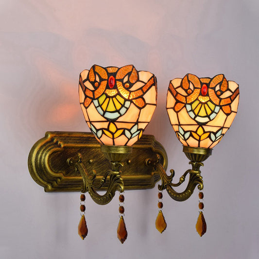 Stained Glass Victorian Designed Wall Light Bookstore 2 Lights Tiffany Wall Lamp with Agate Clearhalo 'Industrial' 'Middle century wall lights' 'Tiffany wall lights' 'Tiffany' 'Wall Lamps & Sconces' 'Wall Lights' Lighting' 179738
