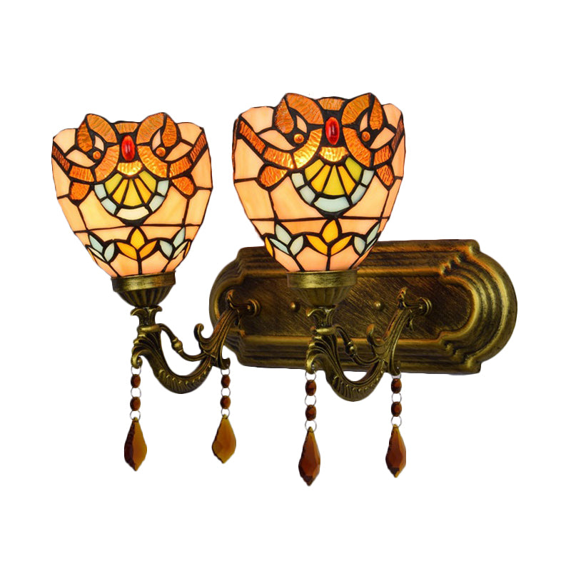 Stained Glass Victorian Designed Wall Light Bookstore 2 Lights Tiffany Wall Lamp with Agate Clearhalo 'Industrial' 'Middle century wall lights' 'Tiffany wall lights' 'Tiffany' 'Wall Lamps & Sconces' 'Wall Lights' Lighting' 179739