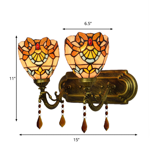 Stained Glass Victorian Designed Wall Light Bookstore 2 Lights Tiffany Wall Lamp with Agate Clearhalo 'Industrial' 'Middle century wall lights' 'Tiffany wall lights' 'Tiffany' 'Wall Lamps & Sconces' 'Wall Lights' Lighting' 179740