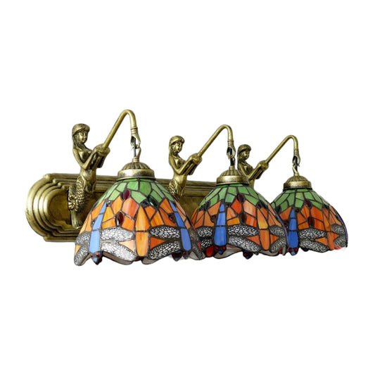 Dragonfly Wall Mount Light 3 Heads Orange Glass Baroque Sconce Lighting for Bedroom Clearhalo 'Industrial' 'Middle century wall lights' 'Tiffany wall lights' 'Tiffany' 'Wall Lamps & Sconces' 'Wall Lights' Lighting' 179744