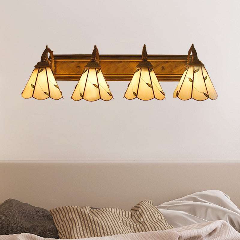 Stained Glass Leaf Wall Sconce Light Rustic Loft 4 Lights Bathroom Vanity Lighting in Beige Beige Clearhalo 'Industrial' 'Middle century wall lights' 'Tiffany wall lights' 'Tiffany' 'Wall Lamps & Sconces' 'Wall Lights' Lighting' 179751
