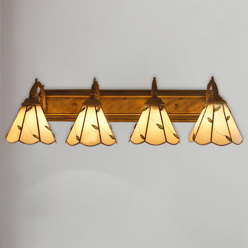 Stained Glass Leaf Wall Sconce Light Rustic Loft 4 Lights Bathroom Vanity Lighting in Beige Clearhalo 'Industrial' 'Middle century wall lights' 'Tiffany wall lights' 'Tiffany' 'Wall Lamps & Sconces' 'Wall Lights' Lighting' 179752