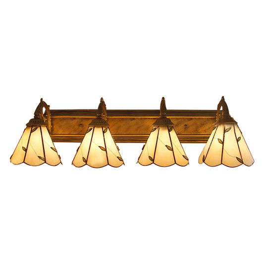 Stained Glass Leaf Wall Sconce Light Rustic Loft 4 Lights Bathroom Vanity Lighting in Beige Clearhalo 'Industrial' 'Middle century wall lights' 'Tiffany wall lights' 'Tiffany' 'Wall Lamps & Sconces' 'Wall Lights' Lighting' 179753
