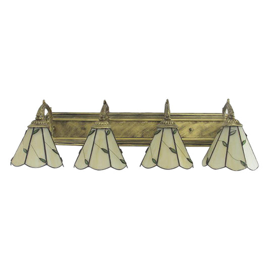 Stained Glass Leaf Wall Sconce Light Rustic Loft 4 Lights Bathroom Vanity Lighting in Beige Clearhalo 'Industrial' 'Middle century wall lights' 'Tiffany wall lights' 'Tiffany' 'Wall Lamps & Sconces' 'Wall Lights' Lighting' 179754