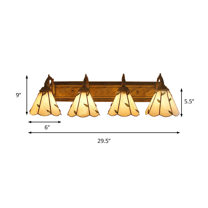 Stained Glass Leaf Wall Sconce Light Rustic Loft 4 Lights Bathroom Vanity Lighting in Beige Clearhalo 'Industrial' 'Middle century wall lights' 'Tiffany wall lights' 'Tiffany' 'Wall Lamps & Sconces' 'Wall Lights' Lighting' 179755