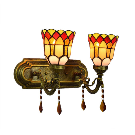 Foyer Stair Bell Wall Sconce with Agate Stained Glass 2 Heads Tiffany Traditional Wall Light Clearhalo 'Apliques' 'Iluminación' 'Industrial' 'Lámpara de Pared' 'Middle century wall lights' 'Tiffany wall lights' 'Tiffany' 'Wall Lamps & Sconces' 'Wall Lights' Hogar' Lighting' 179775