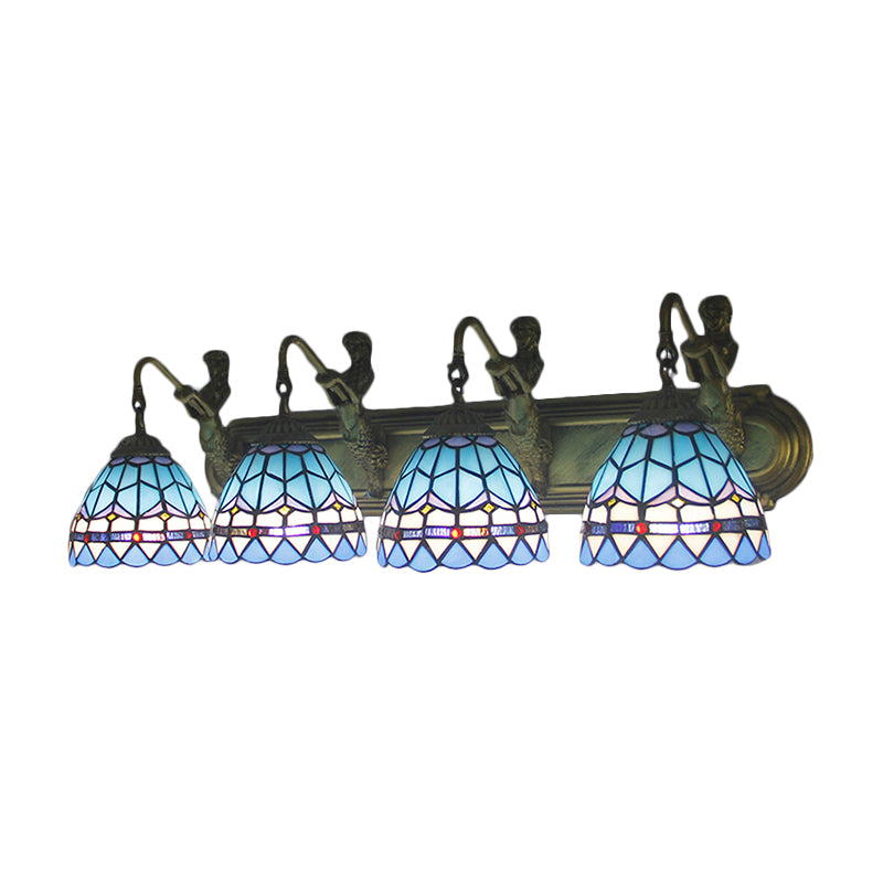 Dome Blue Glass Sconce Light Mediterranean 4 Heads Bronze Wall Mounted Light for Living Room Clearhalo 'Industrial' 'Middle century wall lights' 'Tiffany wall lights' 'Tiffany' 'Wall Lamps & Sconces' 'Wall Lights' Lighting' 179779
