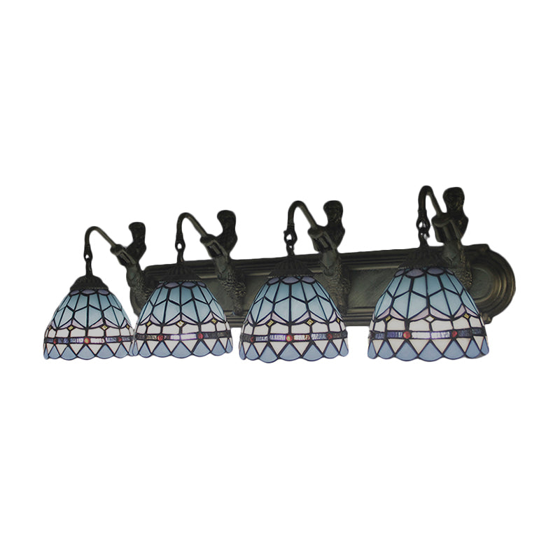 Dome Blue Glass Sconce Light Mediterranean 4 Heads Bronze Wall Mounted Light for Living Room Clearhalo 'Industrial' 'Middle century wall lights' 'Tiffany wall lights' 'Tiffany' 'Wall Lamps & Sconces' 'Wall Lights' Lighting' 179780