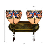 Vintage Tiffany Domed Wall Light 2 Lights Stained Glass Wall Sconce in Antique Bronze for Bedroom Clearhalo 'Industrial' 'Middle century wall lights' 'Tiffany wall lights' 'Tiffany' 'Wall Lamps & Sconces' 'Wall Lights' Lighting' 179785