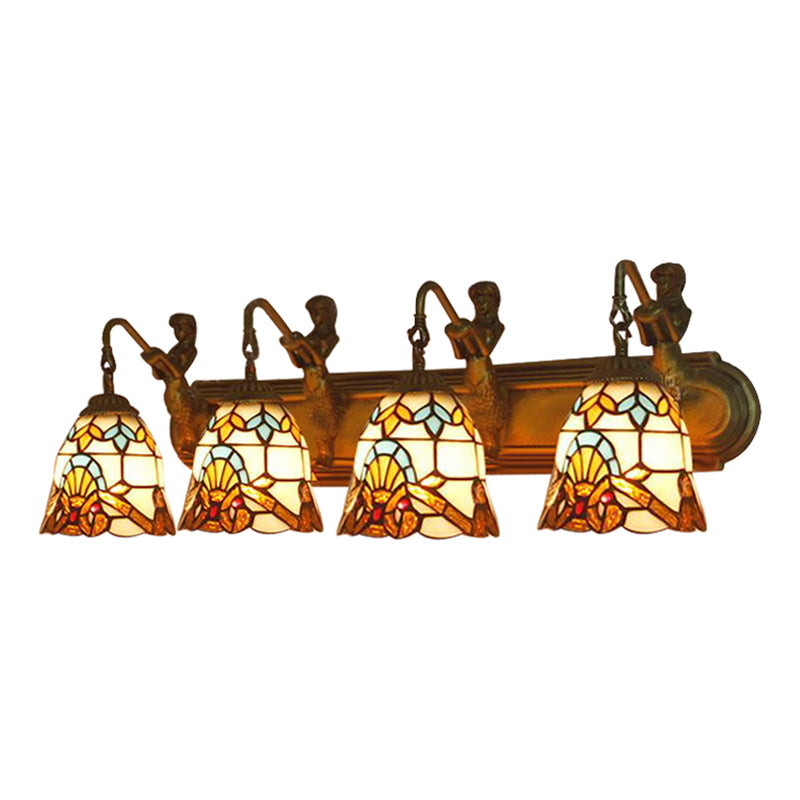 Beige Glass Bell Sconce Lighting Baroque 4 Heads Brass Wall Mount Lighting with Mermaid Decoration Clearhalo 'Industrial' 'Middle century wall lights' 'Tiffany wall lights' 'Tiffany' 'Wall Lamps & Sconces' 'Wall Lights' Lighting' 179788