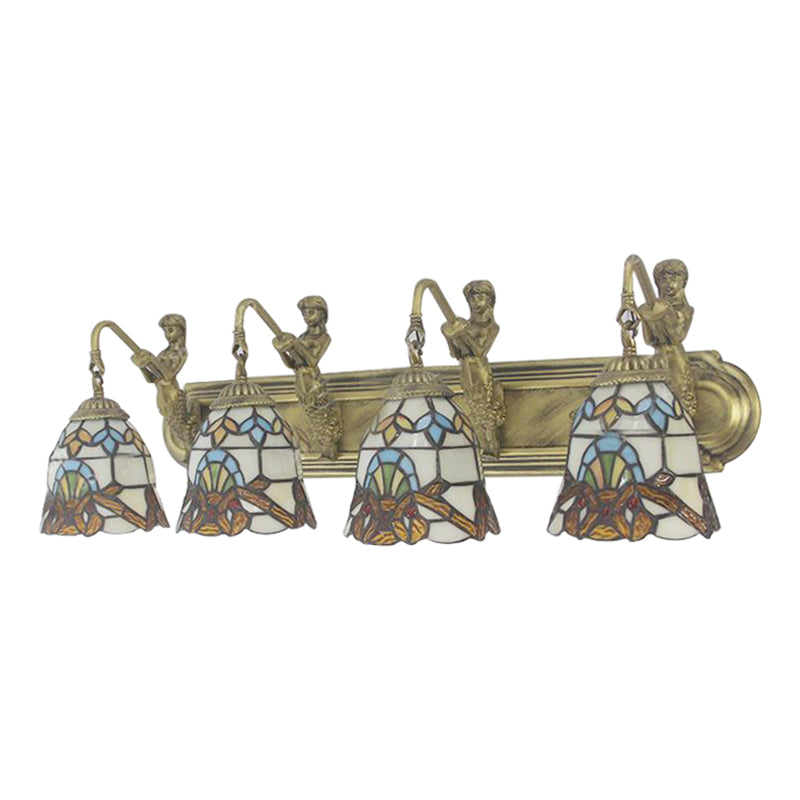 Beige Glass Bell Sconce Lighting Baroque 4 Heads Brass Wall Mount Lighting with Mermaid Decoration Clearhalo 'Industrial' 'Middle century wall lights' 'Tiffany wall lights' 'Tiffany' 'Wall Lamps & Sconces' 'Wall Lights' Lighting' 179789
