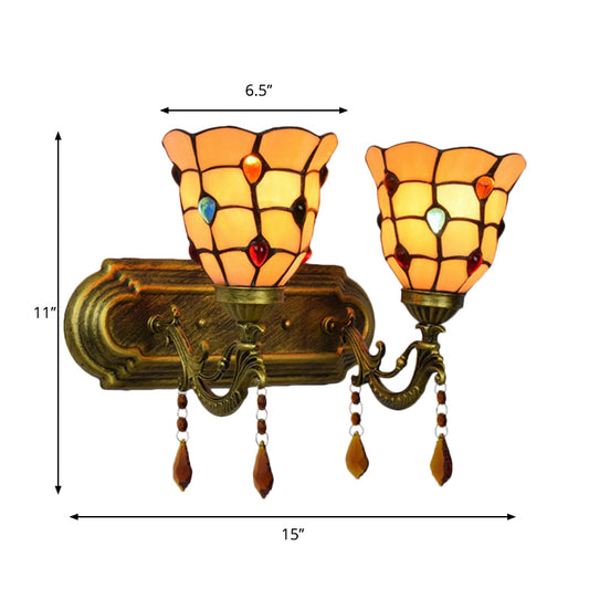 Tiffany Classic Bell Wall Light with Agate 2 Heads Tiffany Wall Lamp in Beige for Stairway Clearhalo 'Industrial' 'Middle century wall lights' 'Tiffany wall lights' 'Tiffany' 'Wall Lamps & Sconces' 'Wall Lights' Lighting' 179794