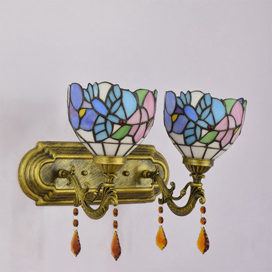 Tiffany Blossom Bird Wall Lamp with Agate Stained Glass 2 Heads Wall Light for Study Room Clearhalo 'Industrial' 'Middle century wall lights' 'Tiffany wall lights' 'Tiffany' 'Wall Lamps & Sconces' 'Wall Lights' Lighting' 179805