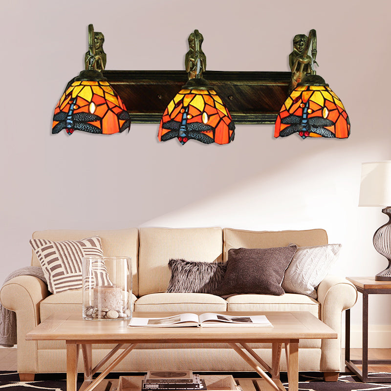 Dome Stained Glass Sconce Light Baroque 3 Heads Antique Bronze Wall Light Fixture Clearhalo 'Industrial' 'Middle century wall lights' 'Tiffany wall lights' 'Tiffany' 'Wall Lamps & Sconces' 'Wall Lights' Lighting' 179872