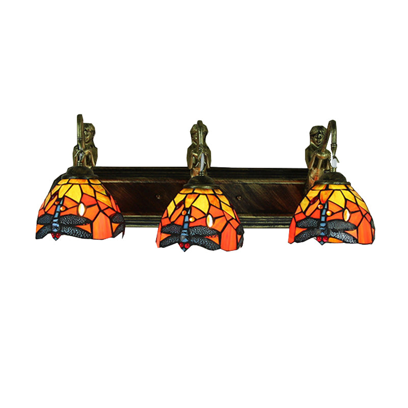 Dome Stained Glass Sconce Light Baroque 3 Heads Antique Bronze Wall Light Fixture Clearhalo 'Industrial' 'Middle century wall lights' 'Tiffany wall lights' 'Tiffany' 'Wall Lamps & Sconces' 'Wall Lights' Lighting' 179873