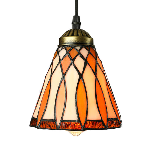 Cone Shape Hanging Lamp Kit Tiffany Hand Rolled Art Glass 1 Light Brown Suspended Lighting Fixture for Living Room