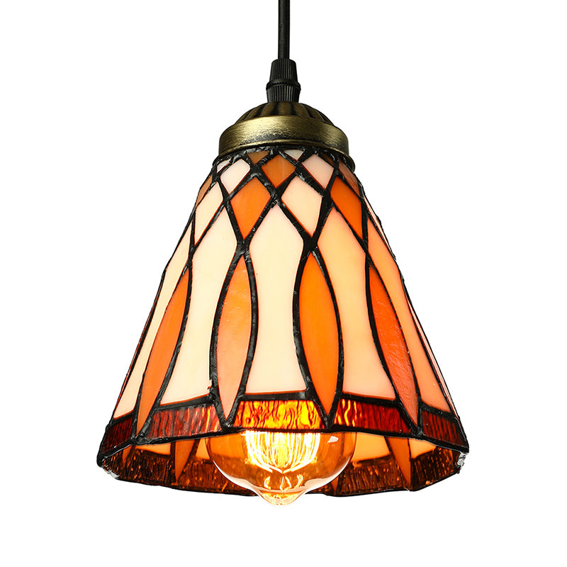 Cone Shape Hanging Lamp Kit Tiffany Hand Rolled Art Glass 1 Light Brown Suspended Lighting Fixture for Living Room Clearhalo 'Ceiling Lights' 'Industrial' 'Middle Century Pendants' 'Pendant Lights' 'Pendants' 'Tiffany close to ceiling' 'Tiffany Pendants' 'Tiffany' Lighting' 179914