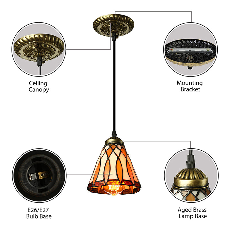 Cone Shape Hanging Lamp Kit Tiffany Hand Rolled Art Glass 1 Light Brown Suspended Lighting Fixture for Living Room Clearhalo 'Ceiling Lights' 'Industrial' 'Middle Century Pendants' 'Pendant Lights' 'Pendants' 'Tiffany close to ceiling' 'Tiffany Pendants' 'Tiffany' Lighting' 179916