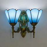 Blue Glass Cone Wall Sconce Lighting Traditional Double Wall Mount Light for Dining Room Clearhalo 'Industrial' 'Middle century wall lights' 'Tiffany wall lights' 'Tiffany' 'Wall Lamps & Sconces' 'Wall Lights' Lighting' 179923
