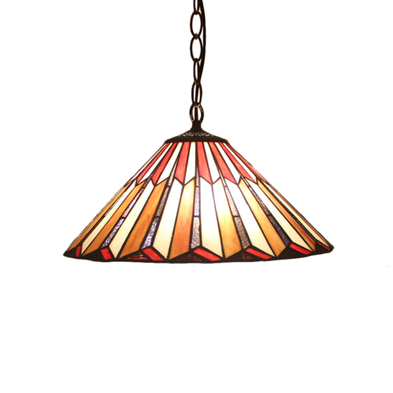 Brown Conical Hanging Pendant Light Tiffany 1 Bulb Stained Art Glass Ceiling Hang Fixture for Living Room Clearhalo 'Ceiling Lights' 'Industrial' 'Middle Century Pendants' 'Pendant Lights' 'Pendants' 'Tiffany close to ceiling' 'Tiffany Pendants' 'Tiffany' Lighting' 179936