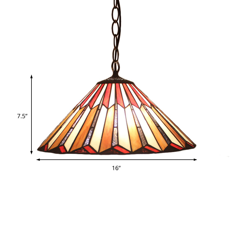 Brown Conical Hanging Pendant Light Tiffany 1 Bulb Stained Art Glass Ceiling Hang Fixture for Living Room Clearhalo 'Ceiling Lights' 'Industrial' 'Middle Century Pendants' 'Pendant Lights' 'Pendants' 'Tiffany close to ceiling' 'Tiffany Pendants' 'Tiffany' Lighting' 179938