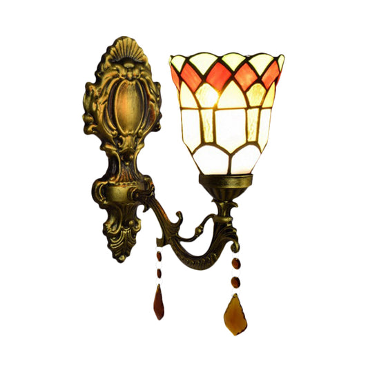 1 Light Small Bell Sconce Light Tiffany Stained Glass Wall Sconce with Agate for Study Room Clearhalo 'Industrial' 'Middle century wall lights' 'Tiffany wall lights' 'Tiffany' 'Wall Lamps & Sconces' 'Wall Lights' Lighting' 179941