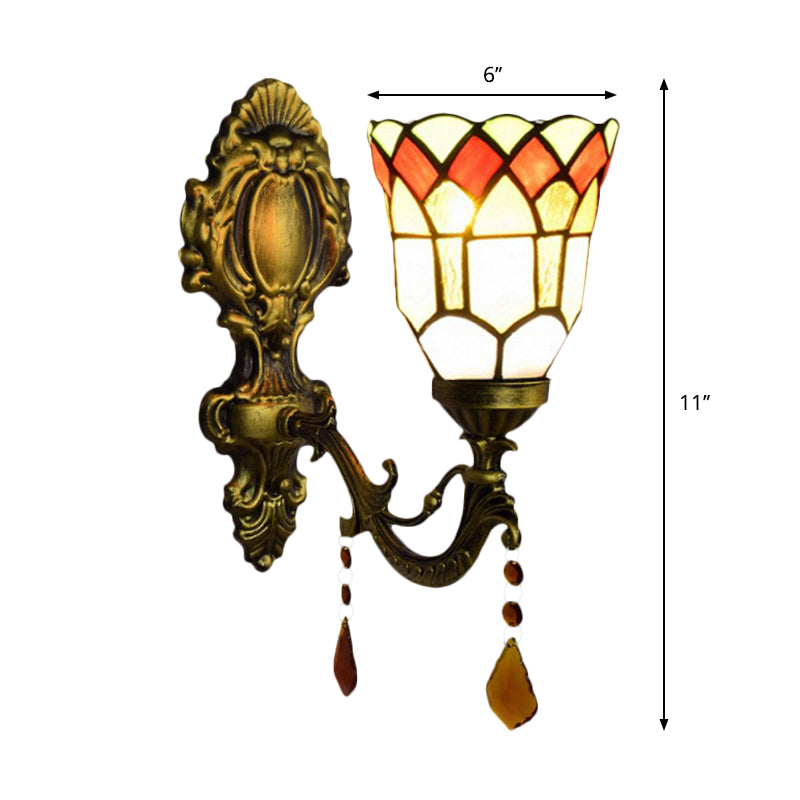 1 Light Small Bell Sconce Light Tiffany Stained Glass Wall Sconce with Agate for Study Room Clearhalo 'Industrial' 'Middle century wall lights' 'Tiffany wall lights' 'Tiffany' 'Wall Lamps & Sconces' 'Wall Lights' Lighting' 179942