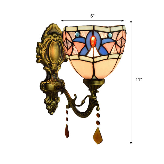 Stained Glass Bowl Wall Sconce Bedroom 1 Bulb Tiffany Classic Wall Lamp in White with Agate Clearhalo 'Industrial' 'Middle century wall lights' 'Tiffany wall lights' 'Tiffany' 'Wall Lamps & Sconces' 'Wall Lights' Lighting' 179946